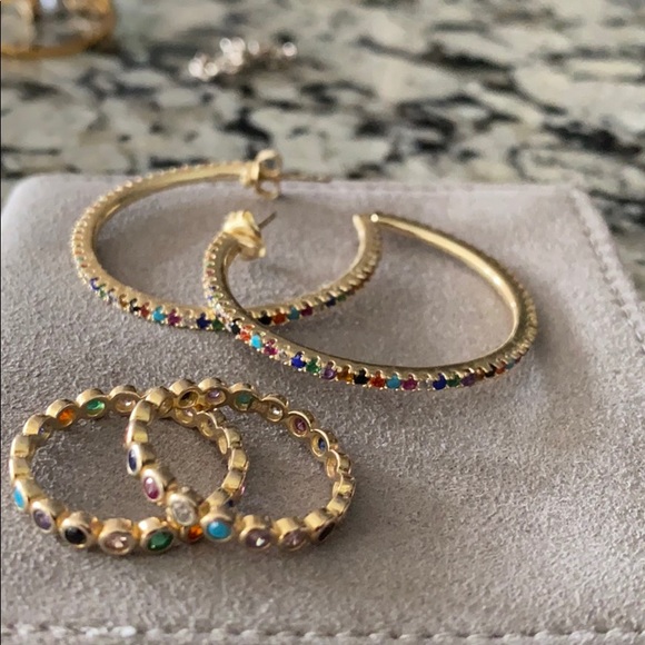 Jewelry - Multi Stone Hoops & Matching Rings
